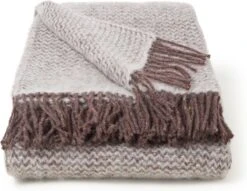 Klippan Yllefabrik Klippan - Wave - Natural Brown - Wollen Plaid - Woonplaid - 100% Wol - 130cm X 200cm - Ecowol