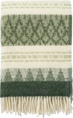 Klippan Yllefabrik Klippan- Freja - Wood - Plaid - Deken - Groen Wolwit - 100% Wol - 130x200cm