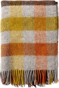Klippan Yllefabrik Klippan - Gotland - Multi Yellow - Plaid - 100% Wol - 130 Cm X 200 Cm - Geel - Bruin - Oranje - Ecru