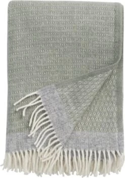 Klippan Yllefabrik Klippan - Harald - Plaid - 100% Wol - Green - Pale Green Grey - Zachtgroen Grijs Wolwit - 100% Ecologisch Geproduceerd - 130cm X 200cm