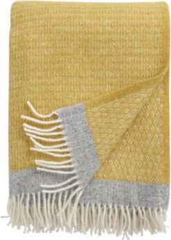 Klippan Yllefabrik Klippan - Harald - Plaid - Yellow Grey - Zachtgeel Grijs Wolwit - 130cm X 200cm - 100% Wol - Ecologisch Geproduceerd - Wollen Deken