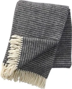 Klippan Yllefabrik Klippan Ralph - Dark Grey - Plaid - Woondeken - Eco Lamswol - Donkergrijs Wolwit = 200cm X 130cm